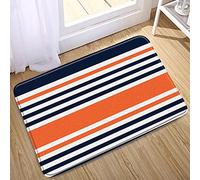 Navy Blue Orange Bath Mat Abstract Geometric Stripe Modern Simple Contemporary Fashion Boho Mid Century Bathroom Rugs Non Slip Backing Shower Mat Door Rug Bedroom Kitchen Carpet 17.8x29.5 Inch
