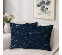 Navy Blue Outdoor Cushions Covers 60 x 60 cm Sofa Cushions Starry Sky Breathable Velvet Square Pillow Cases Decorative Pillows Pack of 2, with Invisible Zipper, for Outdoor Garden Room Decor V-84