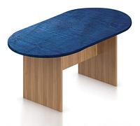 Navy Blue Oval Fitted Tablecloth - Elastic Edged Polyester Cover for Rustic Oak Theme Fits Tables up to 48" x 72" - Perfect for Kitchen Party Picnic & Dining