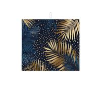 Navy Blue Palm Leaf Dish Drying Mats For Kitchen Counter, Gold Dot Absorbent Dish Drainer Rack Mat, Tropical Microfiber Drying Pad For Coffee Bar 16x18 Inch