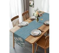 Navy Blue Palm Tree Flower Table Runner 108 Inches Long, Summer Tropical Leaves Washable Table Runners Heat-Insulation Kitchen Dining Table Decorations for Home Party Decor 13x108in