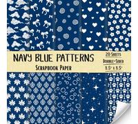 Navy Blue Patterns Scrapbook Paper: Decorative Craft Paper with 20 Double-Sided Sheets for Card Making, Origami, Junk Journals, Wrapping, and More | 8.5 x 8.5