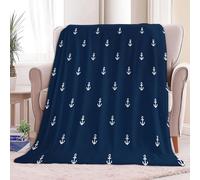 Navy Blue Personalised Throw Blanket, Simple Coastal Boat Hook Printed Blanket for Kids Child Adults Soft Warm - Super King Size Flannel Blankets for Bed Sofa and Travel 87 × 95 inch