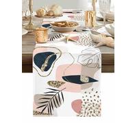 Navy Blue Pink Boho Table Runner 60 Inches Long, Modern Abstract Tropical Plant Washable Table Runners Heat-Insulation Kitchen Dining Table Decorations for Home Party Decor, 13"x60"