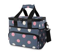Navy Blue Pink Cream Polka Dots Pattern Cooler Bag Thermal Insulated Picnic Lunch Bag Box Large Cool Bag for Beach Picnic Camping Travel Men Women