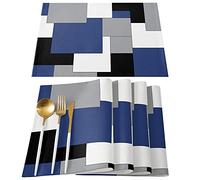 Navy Blue Placemats Set of 4,Non Slip Washable Farmhouse Table Mats Set, Black Abstract Art Patchwork Table Placemats for Kitchen Dining Table,Wedding Holiday Party Decoration