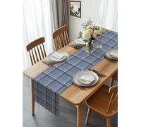 Navy Blue Plaid Minimalist Table Runner 90 Inches Long, Nautical Tartan Checkered Washable Table Runners Heat-Insulation Kitchen Dining Table Decorations for Home Party Decor 13x90in