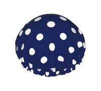 Navy Blue Polka Dot,Shower Cap Nightcap Double Layer Waterproof Elastic Bath Cap Reusable Hair Cap