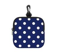 Navy Blue Polka Dot, Square Zipper Storage Bag, Neoprene Coin Purse, Small Wallets, Change Pouch, Change Purse