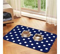 Navy Blue Polka Dot,Waterproof Pet Feeding Mat,PU Leather Placemats for Cat Dog Water Bowl,Food Mats,40x60cm