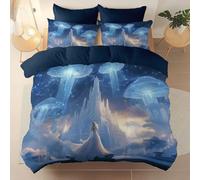Navy Blue-Queen Bedding 3Pcs Comfortable and breathable Printed duvet cover, Soft Brushed Microfiber Perfect for any room Fantasy Crystal Palace Tower theme Bedding 230 x 220 cm, Zipper closure