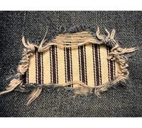 Navy Blue Railroad Stripe Peek-A-Boo Iron On Patches by Holey Patches (2-6" x 6")