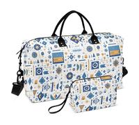 Navy Blue Regular Abstract Decorative Weekender Bag Travel Tote Gym Bag with Adjustable Strap for Sports 2 Pcs Set Bolsa para viajar en Avion de Mujer
