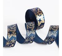 Navy Blue Ribbon with Gold Star Navy Silk Ribbon Navy Blue Satin Ribbon,10 Yards 7/8（22mm for Gift Wrapping Craft Packing, DIY Craft, Wedding Party Bows Bouquet,Valentine's Day Supplies