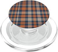 Navy Blue Rust Orange Plaid Pattern PopSockets PopGrip for MagSafe