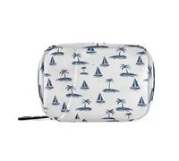 Navy Blue Sailboats Palm Trees Medication Bags with Detachable Compartments Portable Portable Pill Organizer