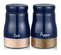 Navy Blue Salt and Pepper Shakers Set, Bivvclaz 5 Ounce Salt and Pepper Dispenser with Glass Bottom, Cute Salt and Pepper Shakers for Blue Kitchen Decor and Accessories