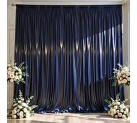 Navy Blue Satin Backdrop Curtains 2 Panels - Glitter Photo Drapes for Baby Shower, 10x10FT Shimmer Back Drop Cloth, Wrinkle Free for Birthday Party Prom Wedding Stage Background