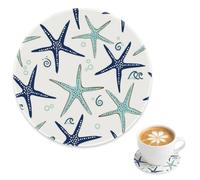 Navy Blue Sea Stars Anti Stain Table Coaster 4 Pack, Blue White Stars Cute Coasters Round for Table, Kitchen Ceramics Cup Mat Coffee Bar Decoration, Gift for Sister Girlfriend, 4 Inch