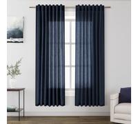 Navy Blue Semi-Sheer Curtains 72" Long 2 Panels Set for Bedroom & Living Room Light Filtering Drapes Back Tab Rod Pocket Textured Cotton Linen Indigo Blue Farmhouse Decor 52"x72"