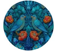 Navy Blue Shabby Chic Area Rug, 160cm Short Pile Soft Living Room Carpet Washable Indoor Rug, Non Slip Delicate Flowers Birds Printed Floor Mat Rugs for Bedroom Office Kitchen