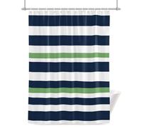 Navy Blue Shower Curtain for Bathroom, and Green Stripe Abstract Geometric Stripes Waterproof Cloth Fabric Bathroom Accessories Set with 12 Rust Proof Plastic Hooks, 66” x 72”