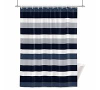 Navy Blue Shower Curtain for Bathroom, Grey Black Stripe Abstract Geometric Striped Waterproof Cloth Fabric Bathroom Accessories Set with 12 Rust Proof Plastic Hooks, 72” x 78”