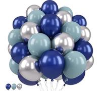 Navy Blue Silver Balloons 12 Inch Retro Blue Latex for Boho Birthday Baby Shower Party Wedding Bridal Shower Anniversary Graduations Decorations Supplies