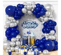 Navy Blue Silver Balloons, 120 Pcs Navy Blue and Metallic Silver Latex Balloon Arch Garland Kit with Different Sizes 18/12/10/5 Inch for Boys Men Birthday Baby Shower Retirement Graduation Party Decor