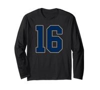 Navy Blue Silver Number 16 Jersey Player Uniform #16 Long Sleeve T-Shirt
