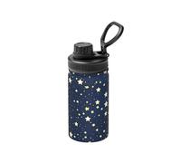 Navy Blue Sky and Star Print 12 Oz Insulated Double Walled Stainless Steel Metal Water Bottle for Cold Hot Drink