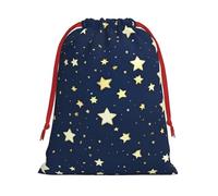 Navy Blue Sky And Star Print Christmas Drawstring Gift Bags, Xmas Holiday Fabric Gift Wrapping Bag For Party, Size-L