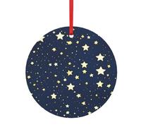 Navy Blue Sky And Star Print Christmas Tree Hanging Ornament, Double-Sided Aluminum Round Pendant For Xmas Tree And Holiday