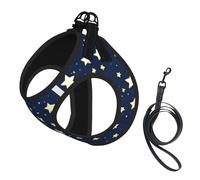 Navy Blue Sky And Star Printing Dog Summer Harness With Leash Set,Adjustable And Reflective Step-In Puppy Pet Vest Harnesses