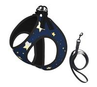 Navy Blue Sky and Star printing Puppy Harness, Dog Harness and Leash Set, Soft Mesh Reflective Breathable Lightweight Vest-Style
