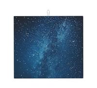Navy Blue Sky And Stars - Kitchen Drying Mats for Dishes Washable Absorbent Dish Draining Mat Heat Resistant Drying Pad for Countertop 16 x 18 in