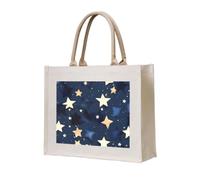 Navy Blue Sky And Stars Print Eco-Conscious Tote Bag Unisex Large Reusable Everyday Office Shopping Beach Travel