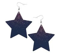 Navy Blue Sky And Stars Printed Leather Pierced Earring Set, 1 Pair Lightweight Bohemian Earrings Birthday Party Jewelry Gifts For Women
