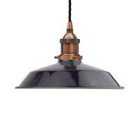 Navy Blue Small Trinity Metal Painted Dome Pendant Light With Antique Copper Lamp Holder And Black Twisted Cable - Se Home