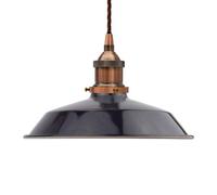 Navy Blue Small Trinity Metal Painted Dome Pendant Light With Antique Copper Lamp Holder And Brown Twisted Cable - Se Home
