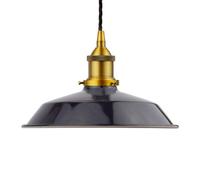 Navy Blue Small Trinity Metal Painted Dome Pendant Light With Antique Gold Lamp Holder And Black Twisted Cable - Se Home