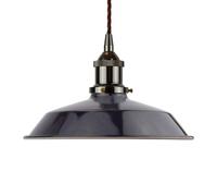 Navy Blue Small Trinity Metal Painted Dome Pendant Light With Black Nickel Lamp Holder And Brown Twisted Cable - Se Home