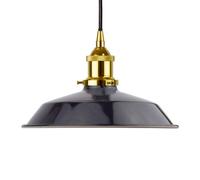 Navy Blue Small Trinity Metal Painted Dome Pendant Light With Gold Lamp Holder And Black Round Cable - Se Home