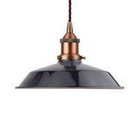 Navy Blue Small Trinity Metal Painted Dome Pendant Light With Matt Antique Copper Lamp Holder And Brown Twisted Cable - Se Home