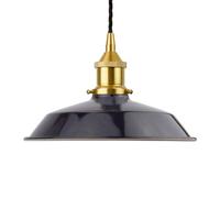 Navy Blue Small Trinity Metal Painted Dome Pendant Light With Polished Brass Lamp Holder And Black Twisted Cable - Se Home