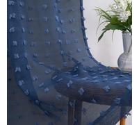 Navy Blue Small Window Curtains for Bathroom 45 Inch Length Set 2 Panels Short Sheer Pom Pom Textured Back Tab Rod Pocket Semi Voile Royal Indigo Blue Curtain for Boys Room Kids Bedroom Kitchen