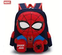 (Navy Blue) Spider-Man Backpack, Cartoon Printed Nylon School Bag With Kawaii Color Block Design