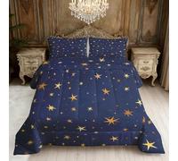 Navy Blue Star Coverless Duvet Single, Celestial Starry Sky Galaxy Reversible Comforter Set 2 Pcs, 1 Pillowcase, Bedroom Decor, 10.5 Tog Soft Lightweight Warm All Seasons BZ-USA1264