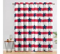 Navy Blue Star Curtains Blackout, 46x72 Inch 2 Panels - Red White Striped Pattern Black Out Curtains, Home Decor, 72 Drop Eyelet Window Drapes for Bedroom, Living Room AX&102