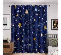 Navy Blue Star Curtains Blackout, 66x72 Inch 2 Panels - Kids Starry Sky Pattern Black Out Curtains, Home Decor, 72 Drop Eyelet Window Drapes for Bedroom, Living Room A&BH7